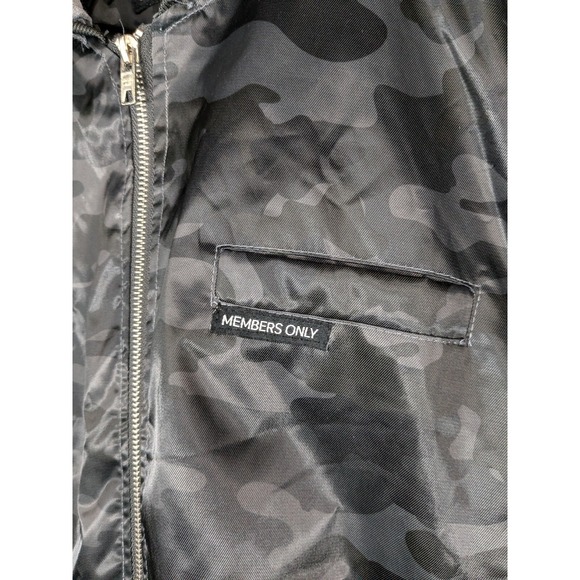Members Only Bomber Jacket Black Camo Zip Flight Satin Hooded Grunge Mens M A057 - Picture 4 of 14